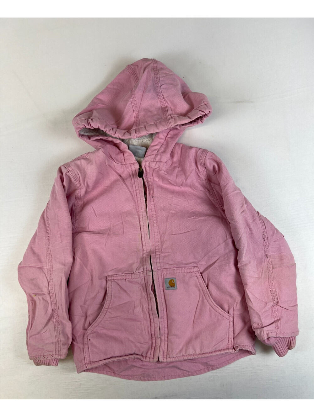 Carhartt Girls Pink Zip Up Hoodie Thermal Lined Jacket Size 4T